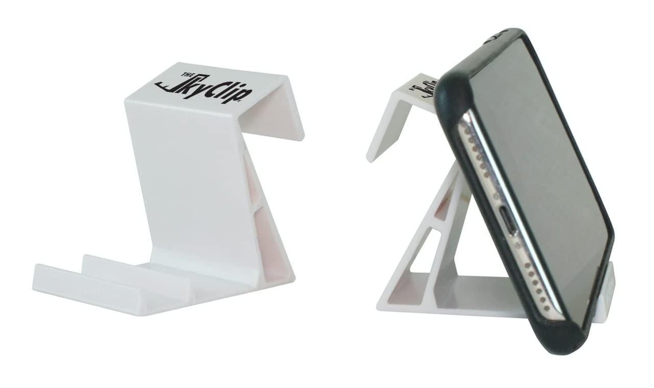 SkyClip Airplane Phone Holder - Secure Back of Seat Tray Table Clip & Durable Stand for iPhone, Android, Tablets & E-Readers (2 Pack) - Perfect for Inflight Entertainment, Road Trips & Office Use