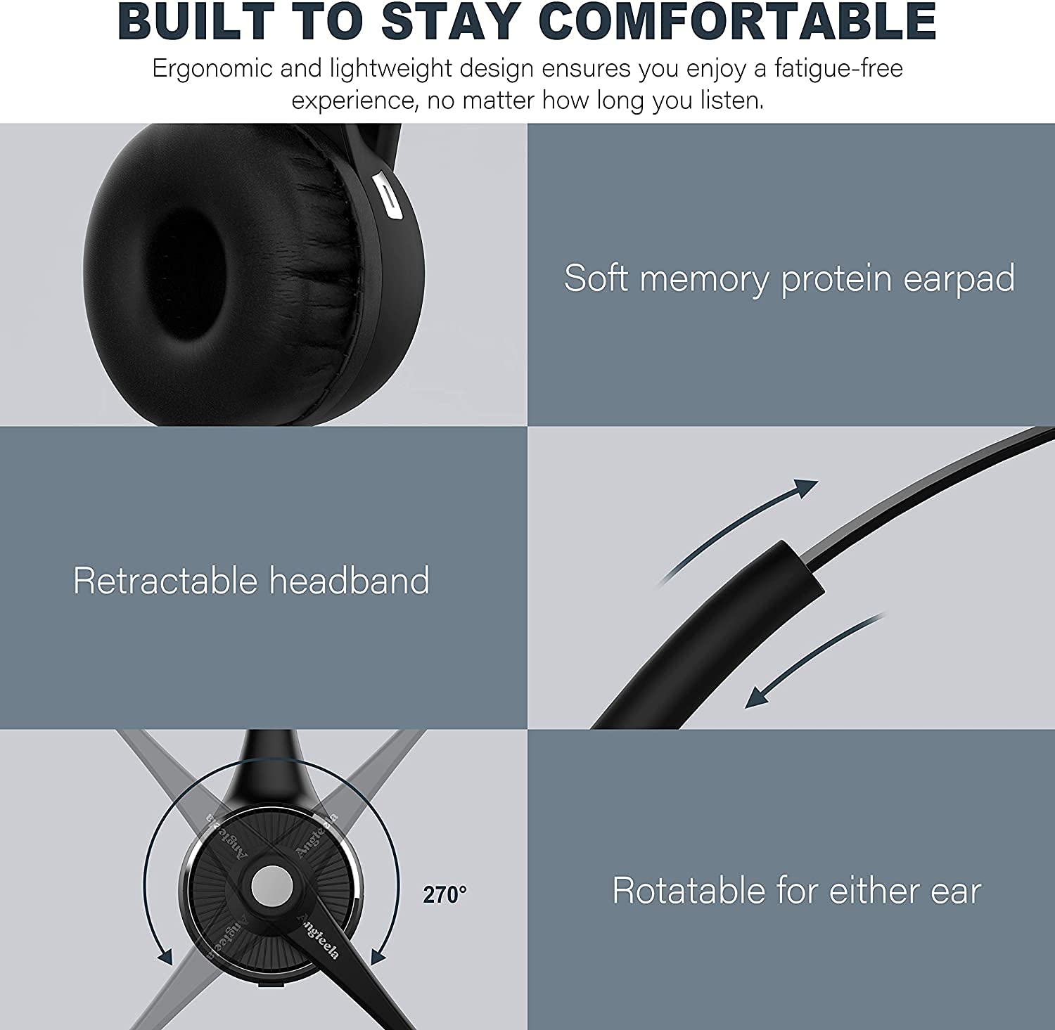 Angteela Wireless Bluetooth Headset with Noise Canceling Mic - Trucker Headphones for Home Office, Call Center & Skype Calls | Includes Charging Base & Mute Function | Perfect for Remote Work, Online Meetings & Customer Service