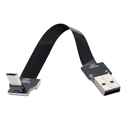 Up Angled USB 2.0 Type-A Male to Micro USB 5Pin Male Data Cable - Flat Slim FPC Design for FPV Drones, External Hard Drives & Smartphones - 200cm/6.56ft High-Speed Charging & Data Transfer Cable for RC Models, Storage Devices & Mobile Accessories