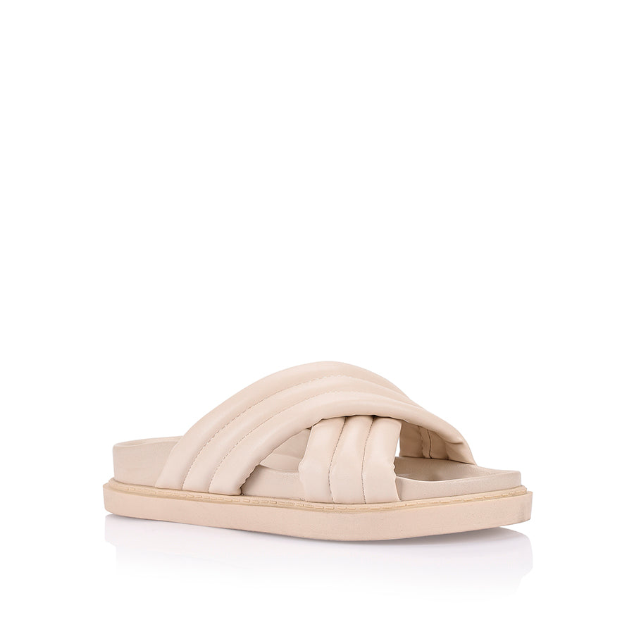 Britney Comfortable Footbed Slides for Women - Soft Cushioned Bone Color Sandals for Home, Pool, Beach & Casual Wear