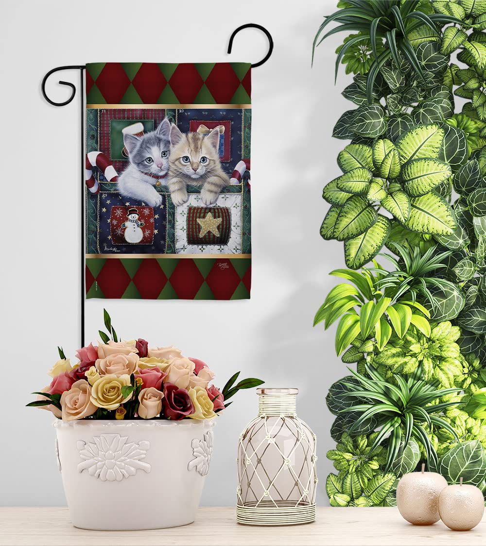 Winter Christmas Calendar Kittens Garden Flag Set 13x18.5