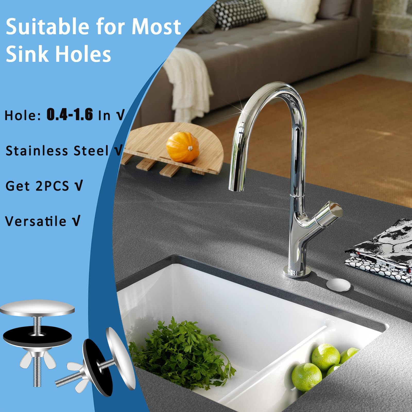 2PCS 2 Inch Stainless Steel Kitchen Sink Hole Cover & Faucet Cover Plug - Durable Silvery Sink Tap Protector for Bathroom, RV, and Outdoor Camping Use