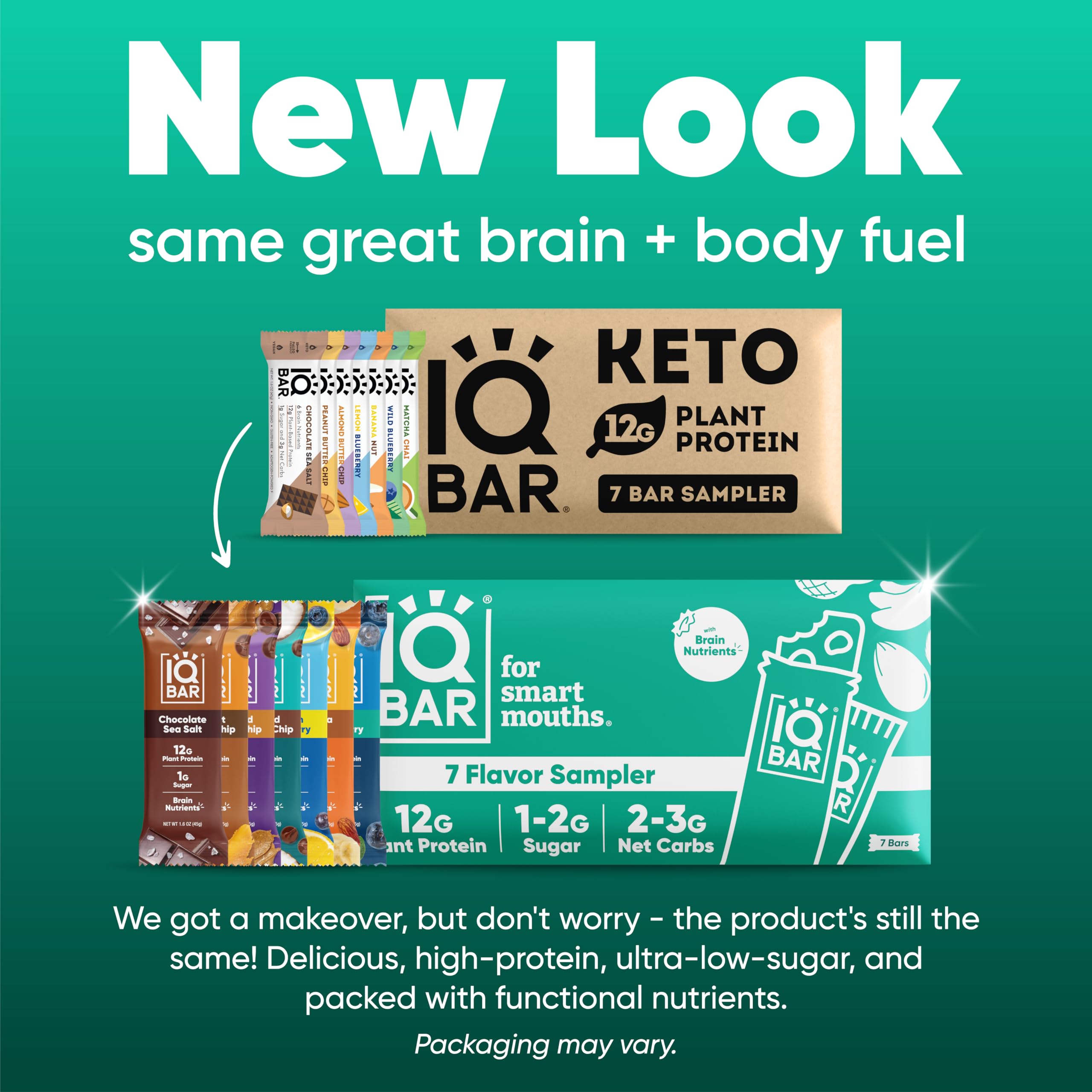 IQBAR Keto Protein Bars - 12-Count Peanut Butter & Almond Butter - Low Carb Vegan Snacks for Workout & Travel