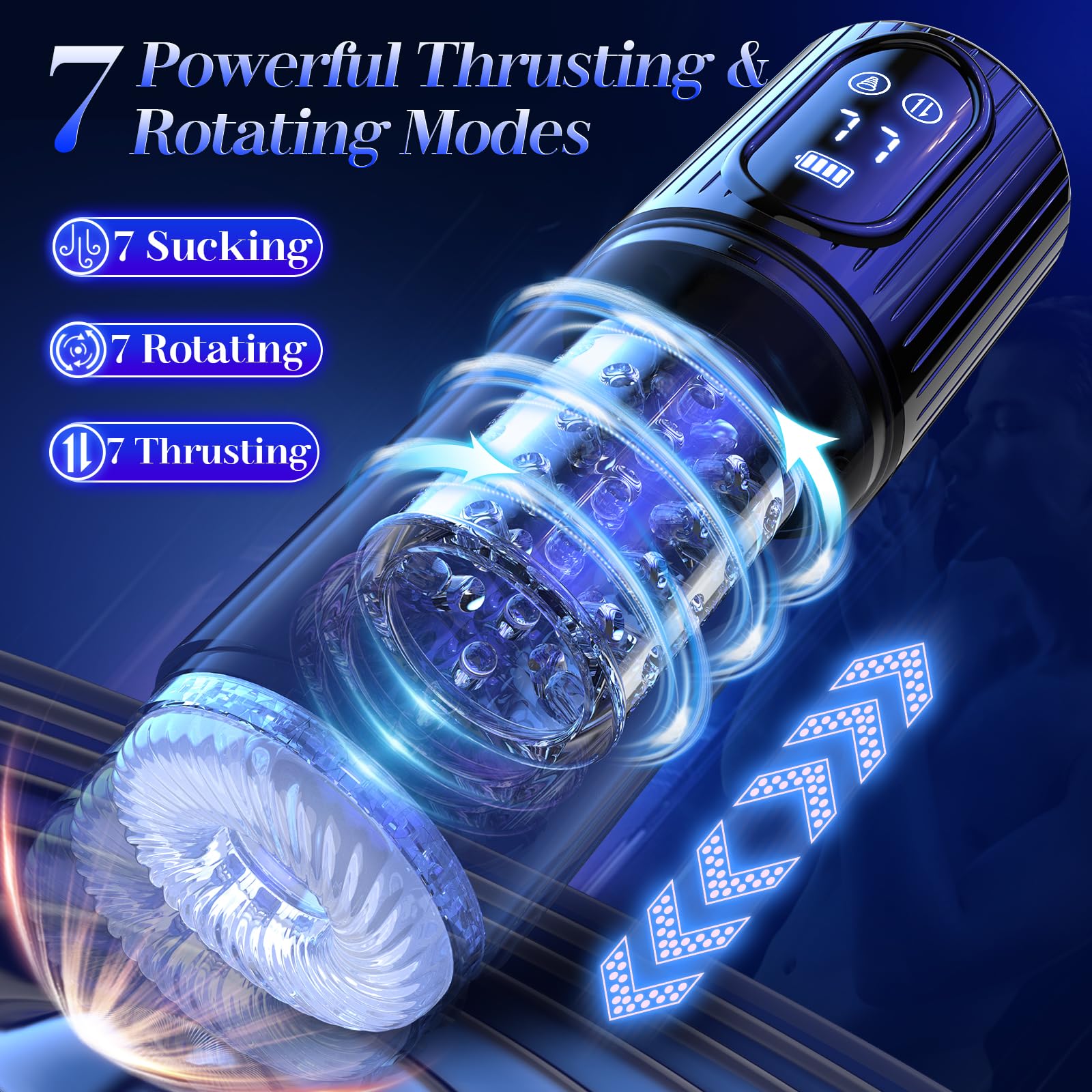 Premium Male Masturbator Penis Pump with 7 Thrusting & 7 Rotating Modes, 5 Suction Levels - APP & LCD Remote Control for Enhanced Pleasure - Ideal for Solo Play, Couples Fun & Discreet Use at Home or Travel