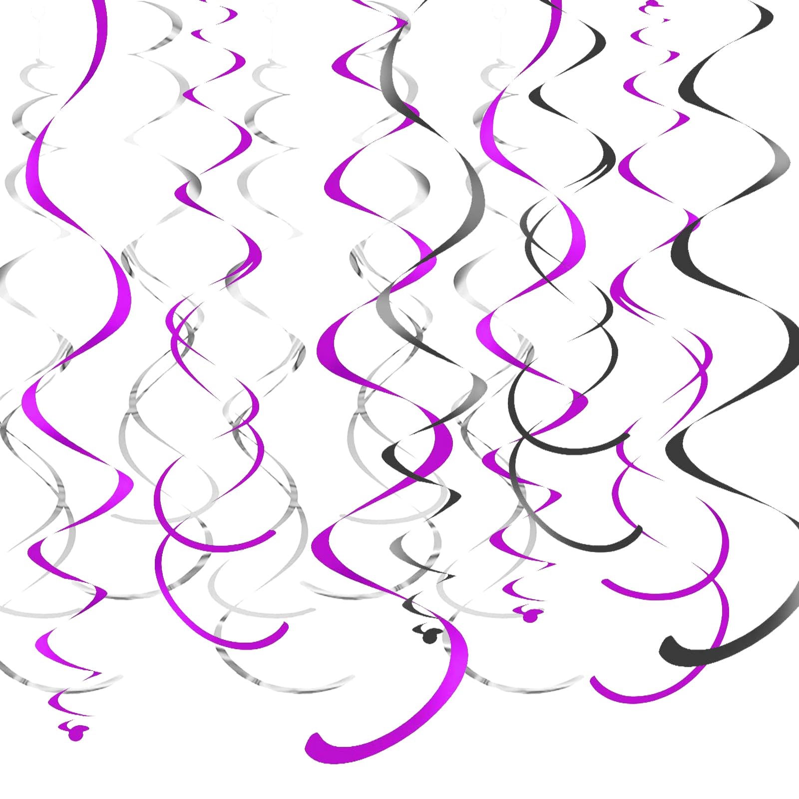50th Birthday Party Decorations for Women - Purple, Silver & Black Foil Hanging Swirls | Elegant Women's 50th Birthday Party Supplies | Perfect for Milestone Celebrations, Photo Backdrops & Venue Decorations