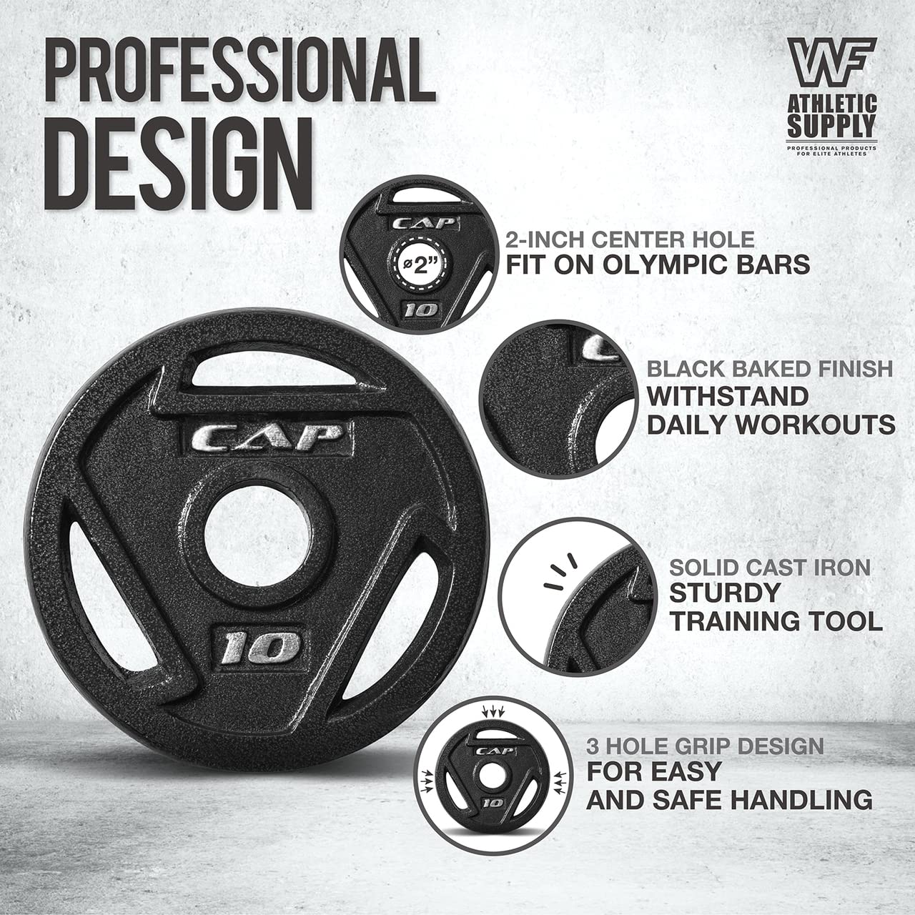 WF Athletic Supply 290lb, 300lb & 555lb Olympic Grip Plate Sets with 7ft Olympic Barbell - Premium Weight Plates for Strength Training, Weightlifting, Bodybuilding & Powerlifting - Perfect for Home Gym, CrossFit & Professional Training