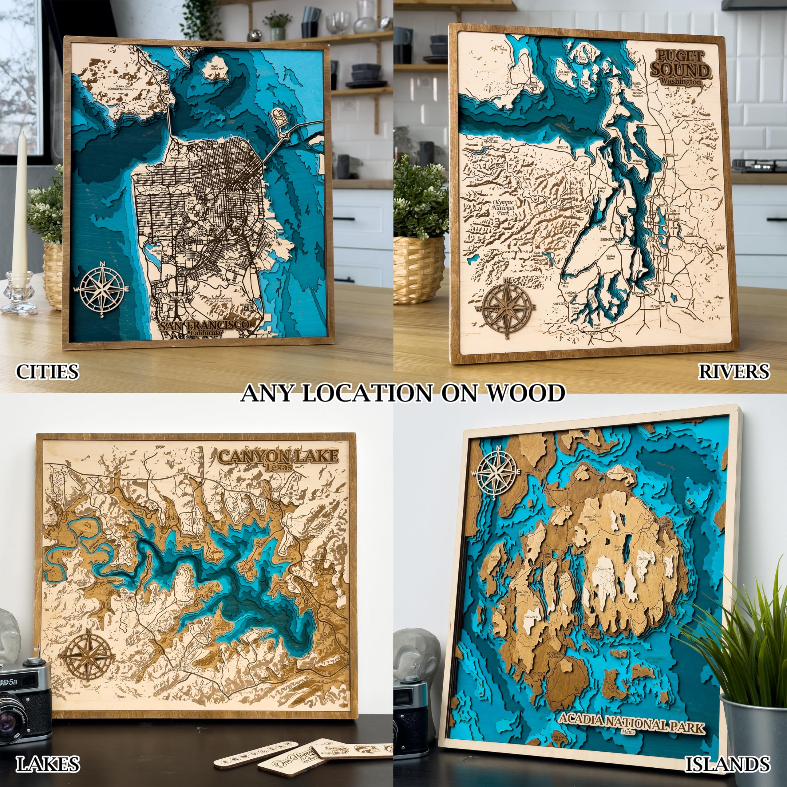 Custom Wooden Lake Map - Personalized 5th Anniversary Gift for Wife, Mom - Handmade Lake House Decor & Keepsake - Perfect for 5 Year Milestones, Home Wall Art, and Special Occasions