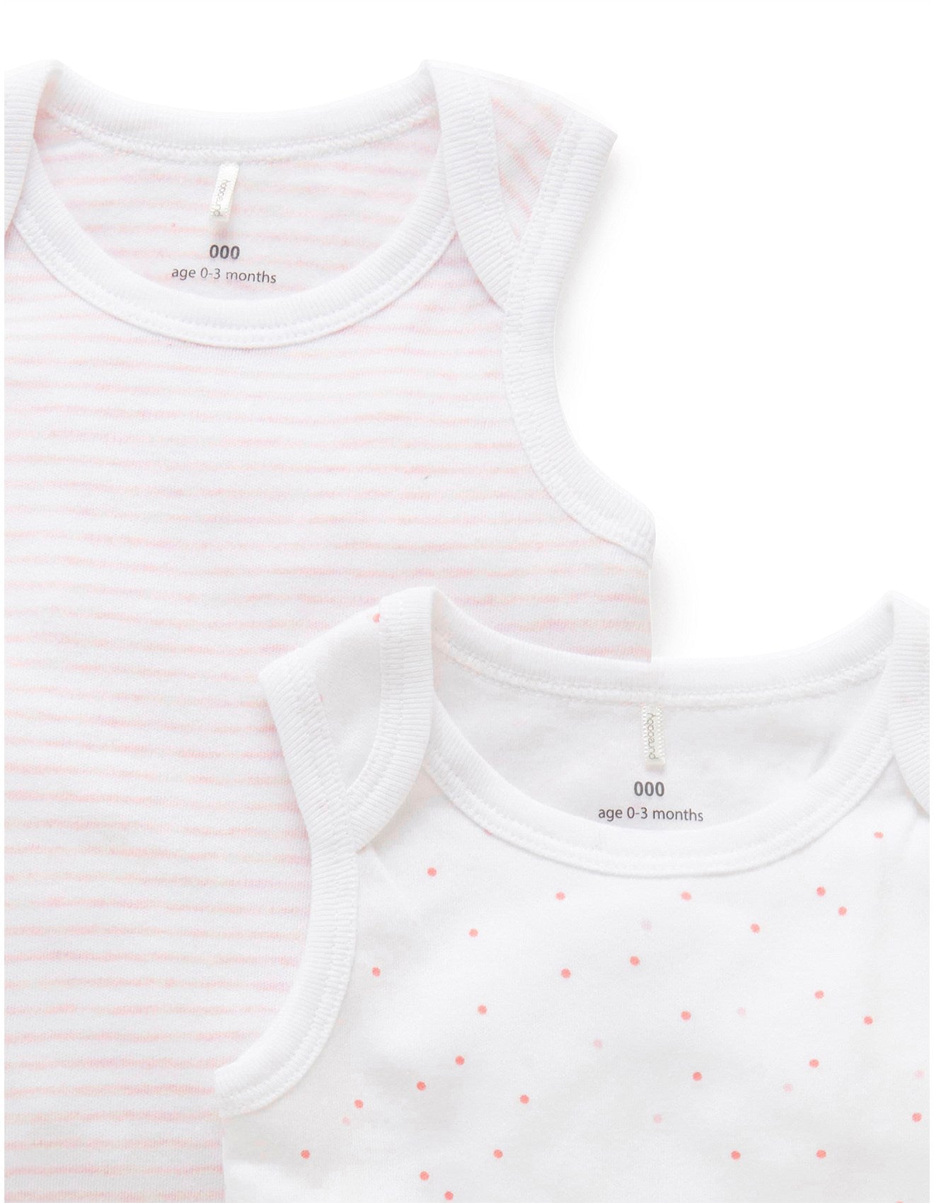 Purebaby Organic Cotton Baby Bodysuit 2-Pack - White Spot & Pale Pink Stripes - Soft & Breathable for Newborns & Infants - Perfect for Everyday Wear, Playtime & Sleep