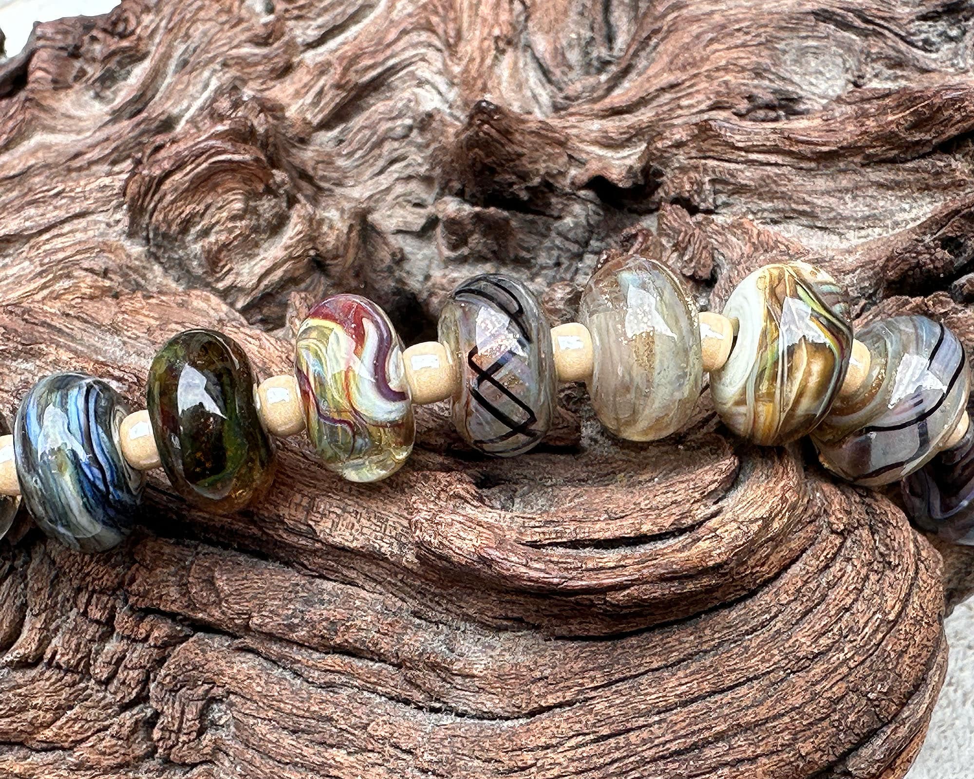 16-Piece Pebble Palette Orphan Lampwork Beads Set - SRA Certified - Handmade Glass Beads for Jewelry Making, DIY Crafts & Scrapbooking