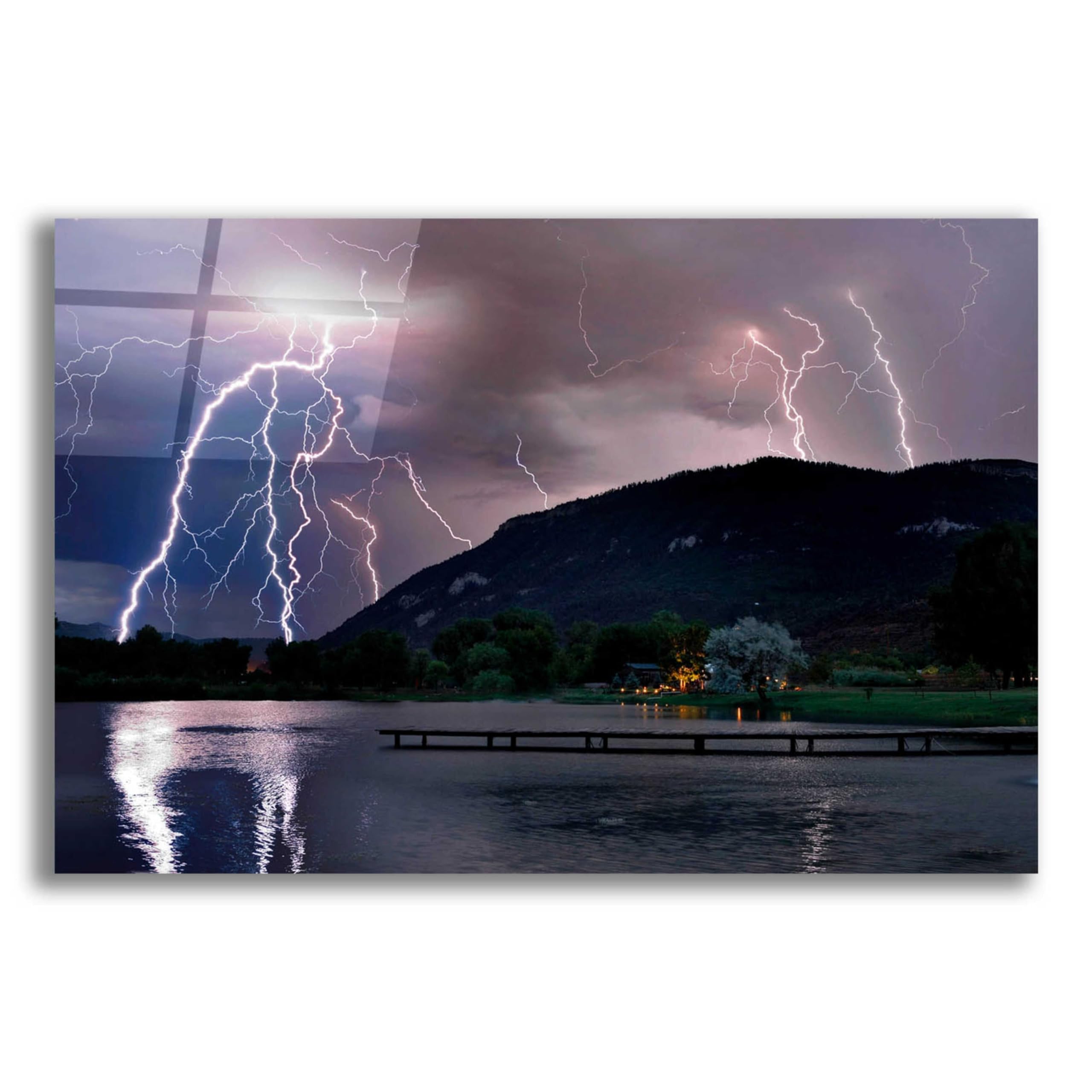 Lightning Campground Acrylic Glass Wall Art by Mike Jones - 24x16 Inches Modern Abstract Painting for Living Room, Bedroom & Office Decor