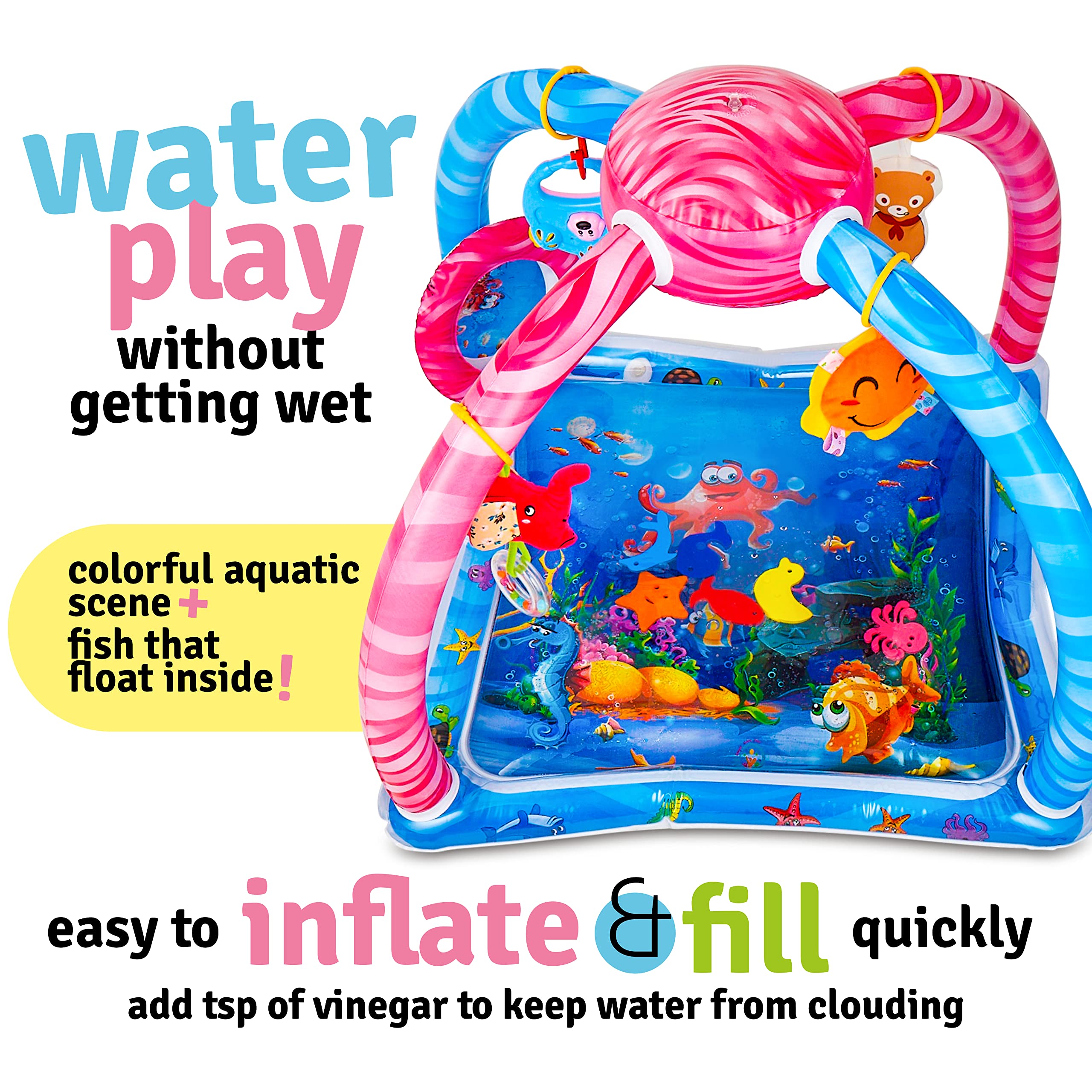 Splashin' Kids Baby Water Play Mat - Tummy Time Activity Center with Overhead Toys | Sensory Playmat for Infants | Indoor & Outdoor Water Fun for Newborns & Toddlers