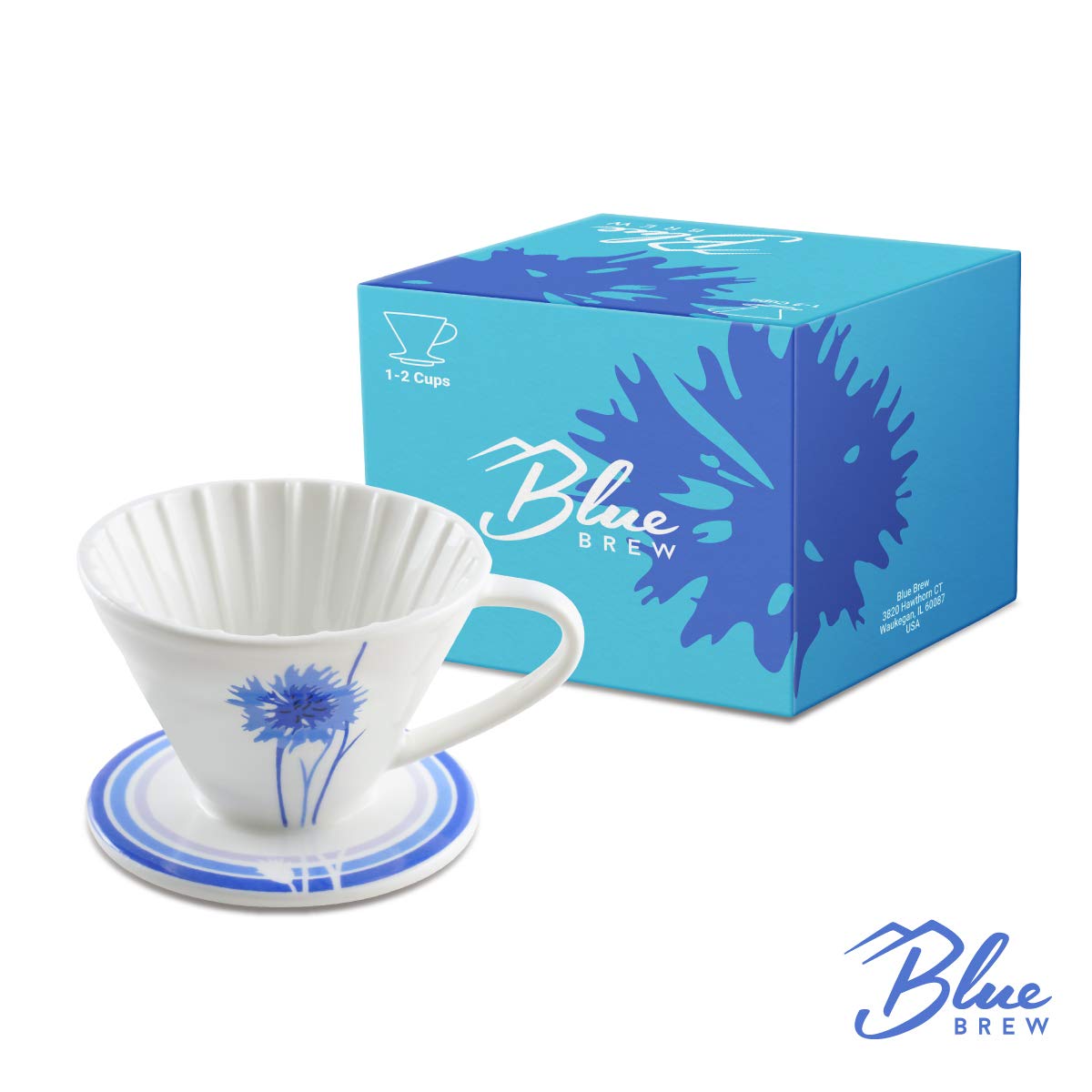 BLUE BREW Ceramic Pour Over Coffee Dripper - Size 01 Cone Coffee Maker for 1-2 Cups | Manual Brewing System | Dishwasher Safe | Portable Slow Drip Coffee Accessories | Perfect for Home, Office, Travel & Camping (BB1001) | Ideal for Specialty Coffee Lovers & Outdoor Enthusiasts