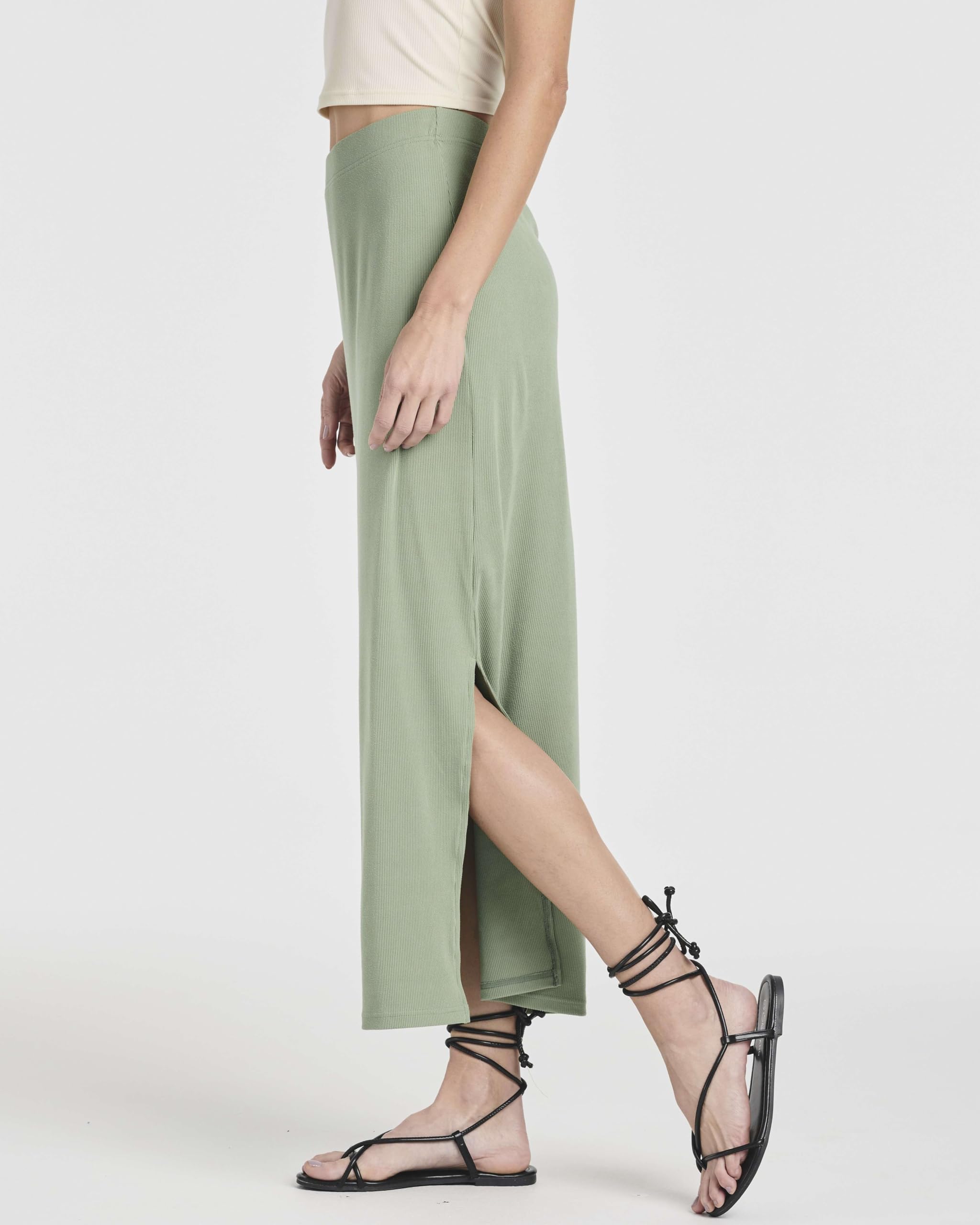 Real Essentials 3 Pack Women's Ribbed High Waisted Maxi Skirt with Side Slit - Stretchy Long Pencil Skirt for Women, Plus Size Options - Perfect for Office, Date Night & Casual Outings