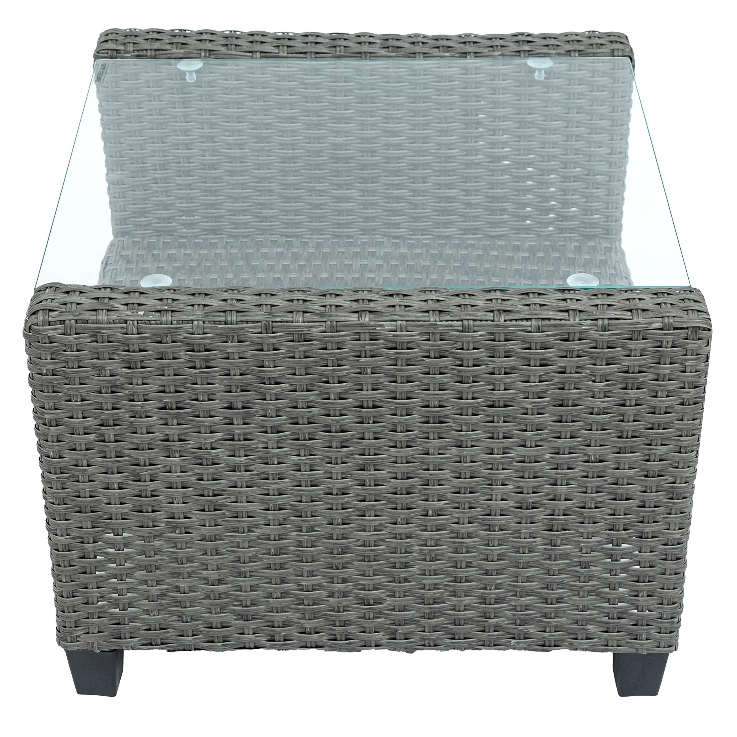 3-Piece Outdoor Wicker Rocking Patio Furniture Set with Cushions & Glass-Top Coffee Table - Gray Rattan Garden Set for Backyard, Balcony, Porch - Perfect for Relaxing, Entertaining & Outdoor Lounging