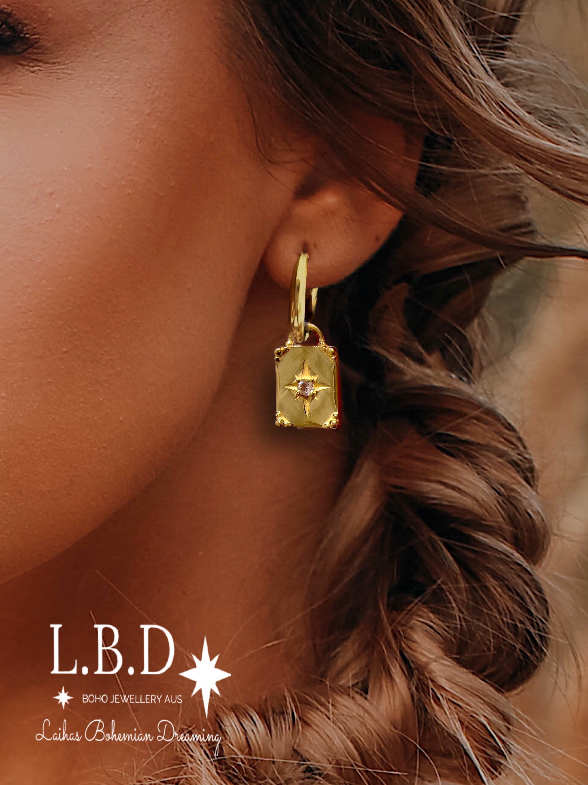 Laihas Celestial Crystal Topaz Gold Hoop Earrings for Women - 14K Gold Plated Statement Jewelry - Perfect for Parties, Weddings & Everyday Wear