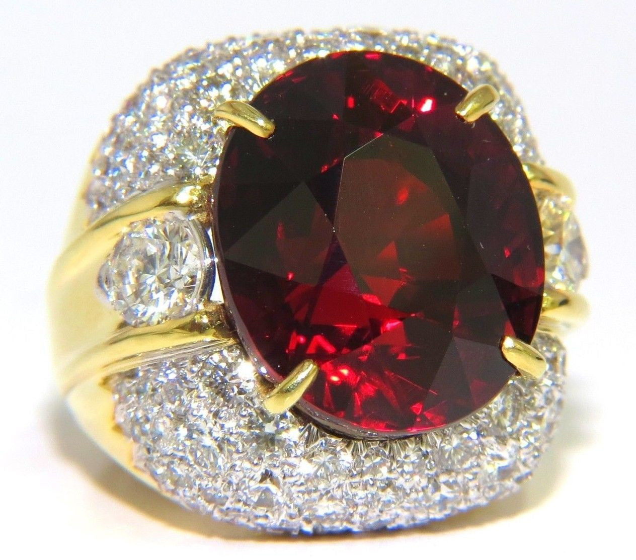 32.64ct GIA Certified Natural Red Spessartite Garnet Diamond Ring in 18K Gold - Elegant Raised Dome Design for Weddings, Anniversaries & Special Occasions
