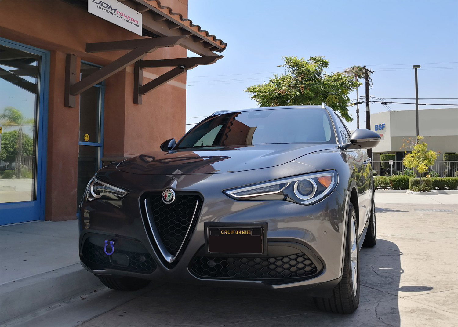 Blue Track Racing Style Tow Hook Ring for 2017+ Alfa Romeo Giulia 952 & Stelvio 949 - High Performance Car Accessory for Track Days & Off-Road Adventures