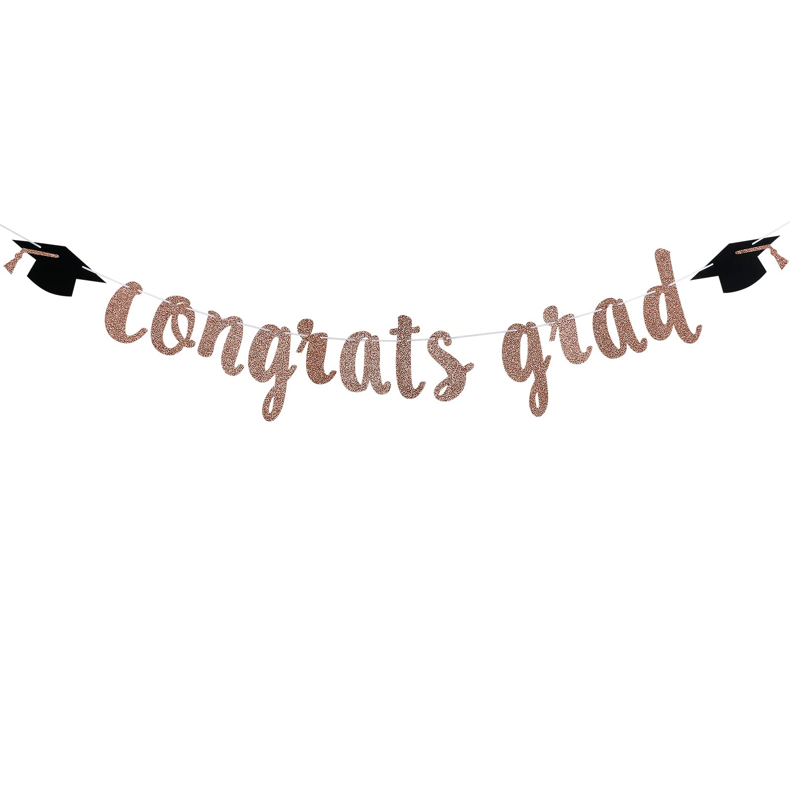 Rose Gold Congratulations Graduation Banner - Congrats Grad Sign Decorations for 2024 Graduation Party, Wall Decor & Photo Backdrop