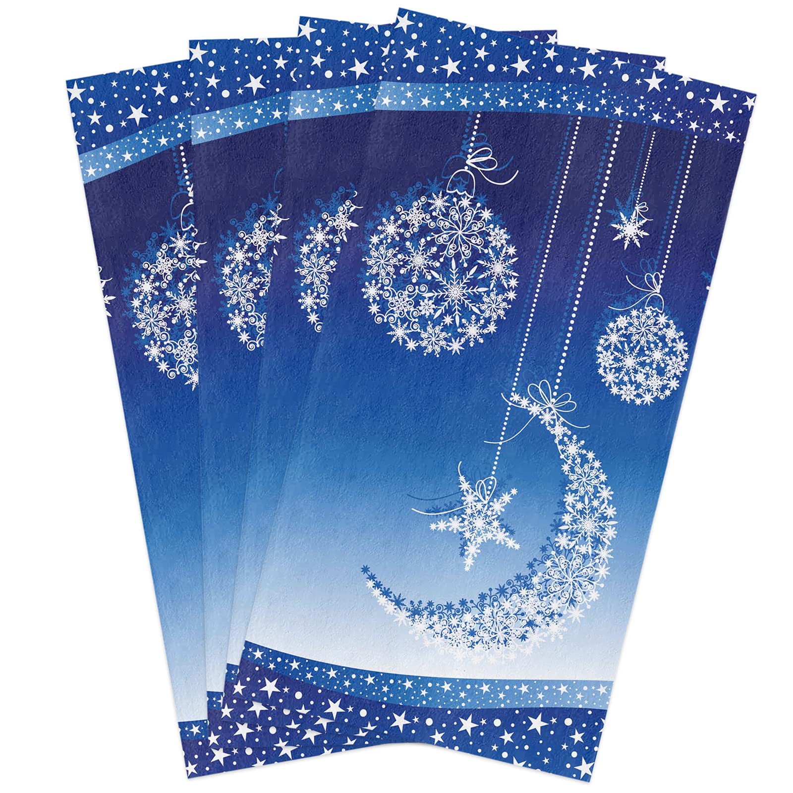 Premium Cotton Kitchen Towels Set of 4 - 18x28 Inch Soft Absorbent Dish Cloths with Winter Snowflake Moon Star Design - Ideal for Kitchen, Bathroom, Bar & Tea Time - Eco-Friendly Hand Towels & Bar Mops for Daily Use