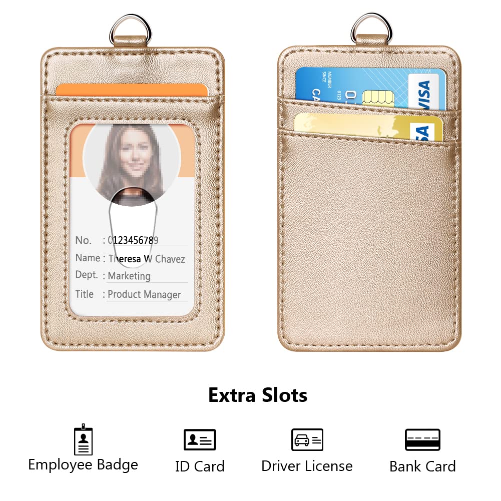 Leather Badge Holder with Retractable Lanyard - Office ID Card Holder for Employees & Students