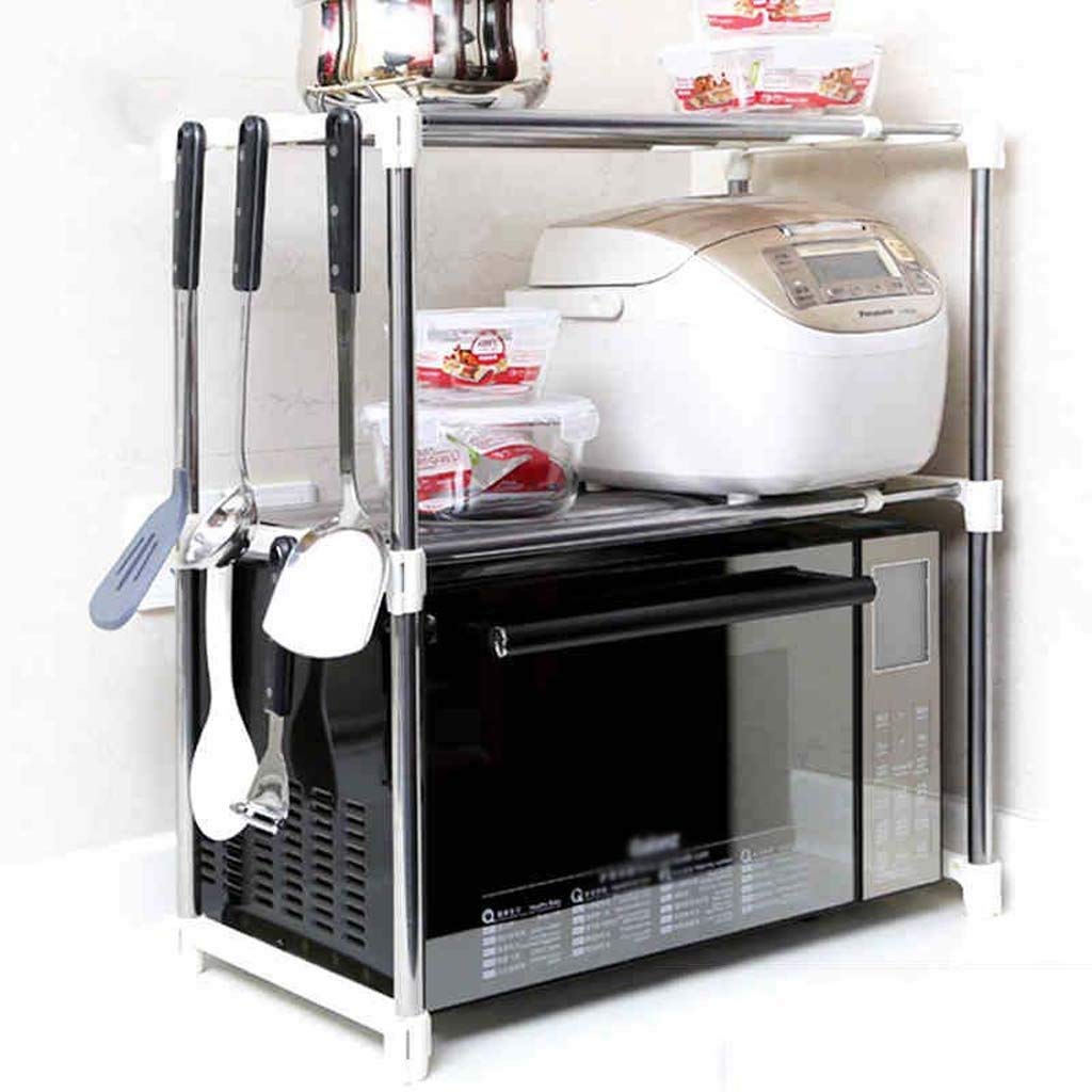 2-Tier Stainless Steel Microwave Oven Rack - Adjustable Kitchen Cabinet & Counter Shelf Organizer for Spices, Utensils & Small Appliances - Perfect for Small Kitchens & Apartment Living
