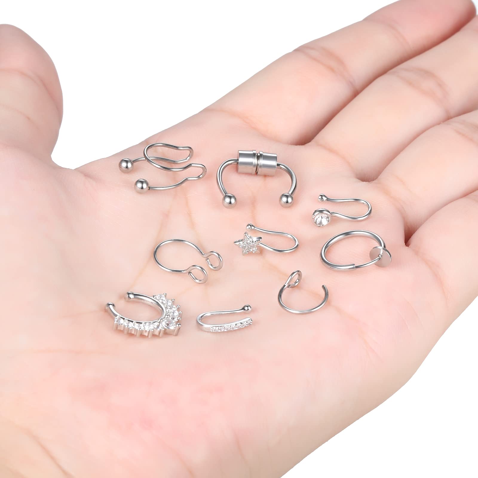 Faux Nose Septum Rings - Stainless Steel Fake Nose Piercing Jewelry for Women & Men - Non-Piercing Hoop Studs - Perfect for Costume Parties, Halloween & Alternative Fashion