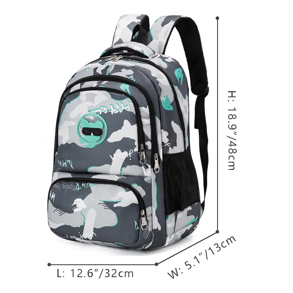 Camouflage Backpack for Boys & Girls - Large Capacity School Backpack for Kids & Students - Durable Green Schoolbag for Daily Use, Travel & Outdoor Activities