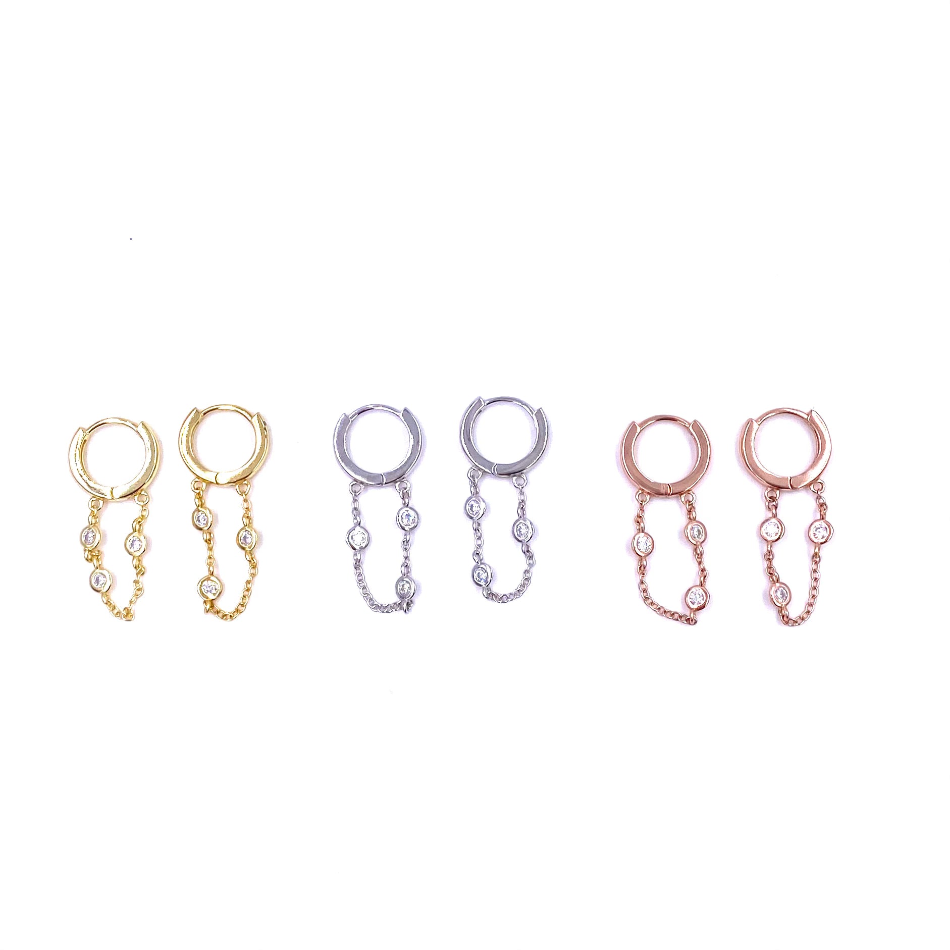 Sterling Silver Gold Plated Mini Hoop CZ Chain Earrings for Women - Elegant Cubic Zirconia Dangle Earrings for Party, Wedding & Everyday Wear