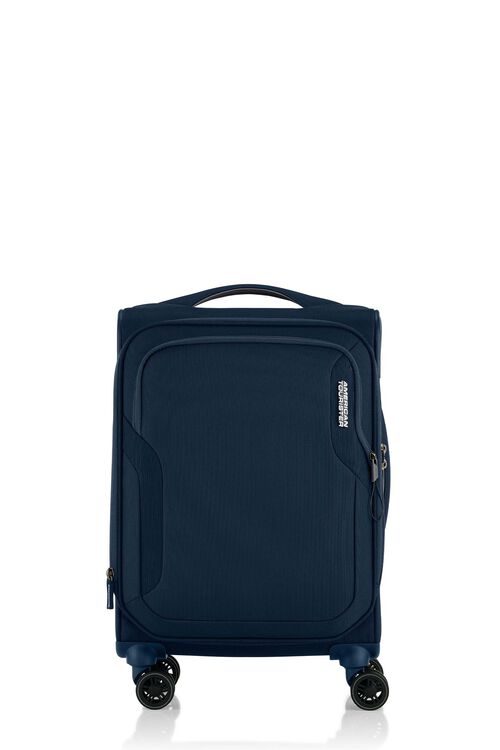 American Tourister Applite 5.0 55/20 Expandable Carry-On Luggage - Navy Blue Spinner Suitcase for Business Travel & Weekend Getaways