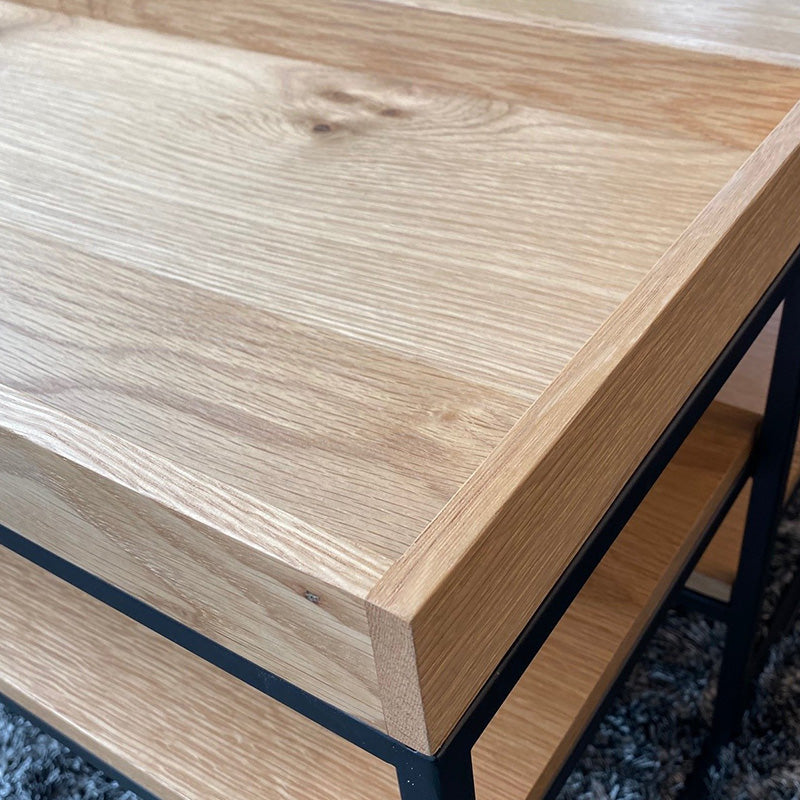 RIVOLI 90cm Display Unit Console Table - Natural Oak & Black Finish | Perfect for Living Room, Entryway, or Office Storage & Decor