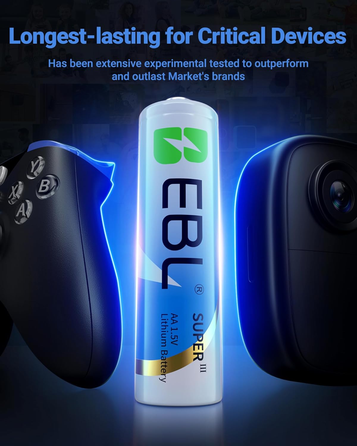 EBL 3700mAh AA Lithium Batteries 1.5V Non-Rechargeable - Long Lasting Power for Digital Cameras, Flashlights, Toys & More