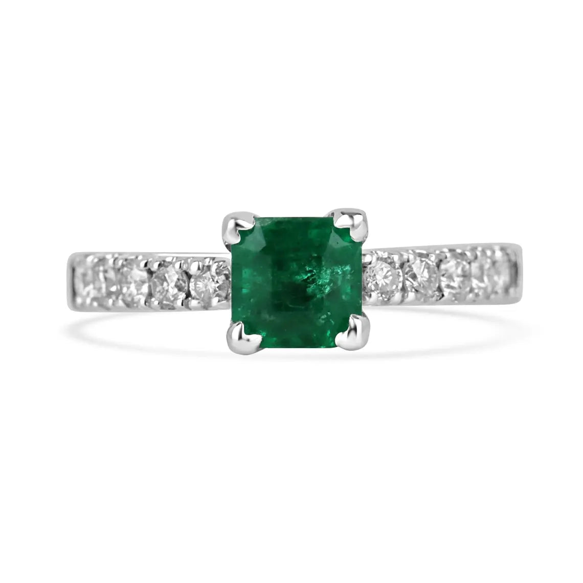 1.50tcw Rich Green Asscher Cut Emerald & Diamond Accent Engagement Ring for Women - Perfect for Proposals, Anniversaries & Special Occasions
