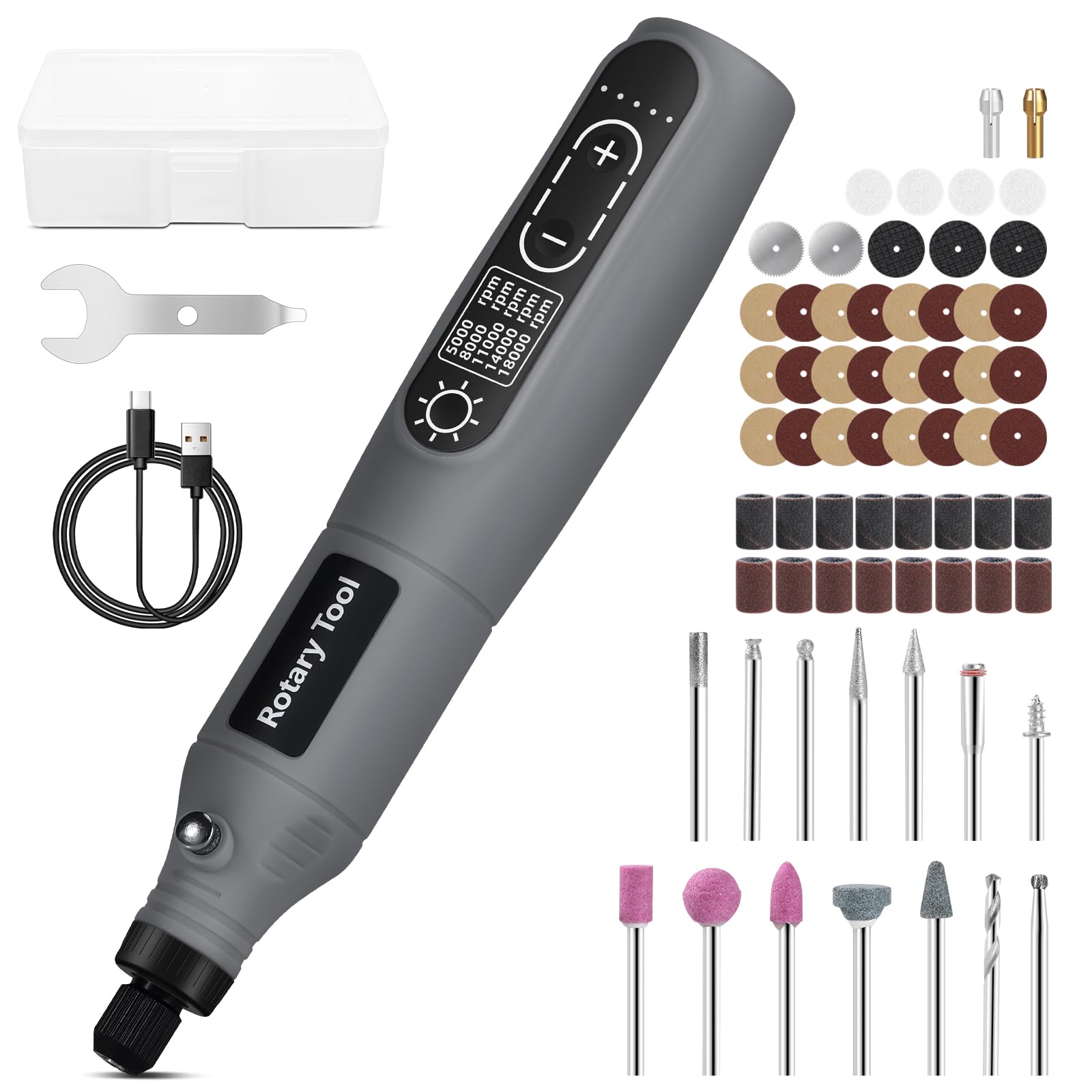 3.7V Cordless Rotary Tool Kit with 2.0Ah Li-ion Battery, 5 Speed & 68 Accessories - USB Charging Mini Rotary Tool for DIY, Jewelry Making, Wood Carving, Metal Engraving and Home Repair Projects