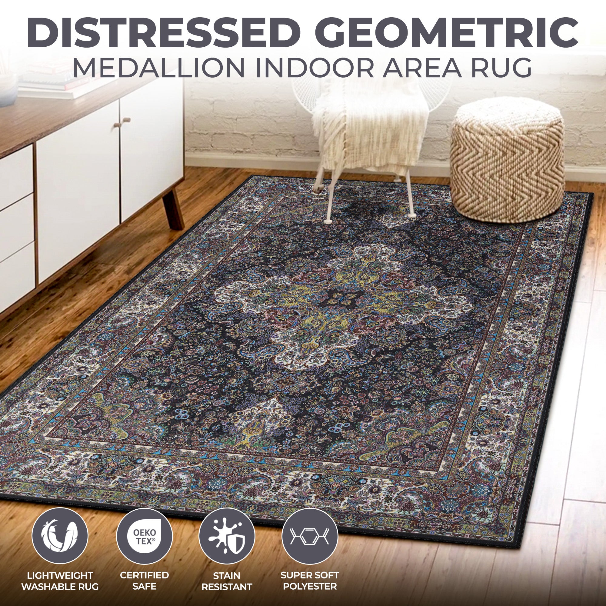 Flamingo Medallion Machine Washable Indoor Area Rug - Non-Slip Soft Living Room Carpet Runner for Bedroom, Hallway & Entryway Decor