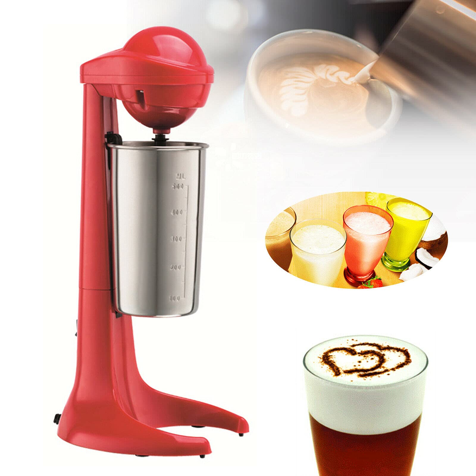 OUKANING 110V Electric Milkshake Maker - 500ML Stainless Steel & Plastic Blender for Smoothies, Coffee, Baking - 100W Milk Frother & Drink Mixer - Perfect for Kitchen, Cafe & Home Use