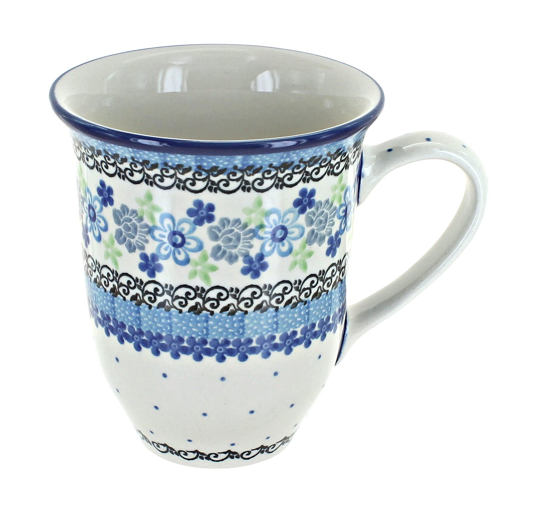 Handmade Blue Rose Polish Pottery Eliza Large Coffee Mug - 16oz Ceramic Tea Cup with Floral Design, Perfect for Home, Office & Gifts