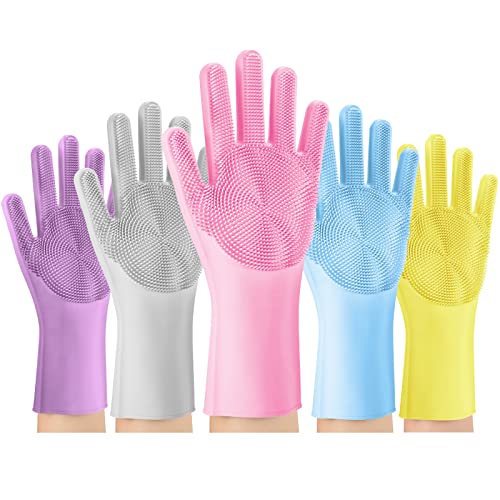 **Reusable Silicone Dishwashing Gloves - Kitchen Cleaning Gloves for Washing Dishes, Scrubbing, and Household Chores | Durable Rubber Gloves for Car, Bathroom, Clothes & Pet Care (Pink) - Perfect for Easy Cleaning & Stain Removal**