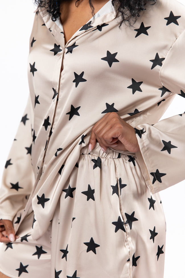 Neutral Stars Pajama Shorts for Women - Soft & Comfortable Sleepwear - Perfect for Pajama Parties, Lounging & Sleepovers