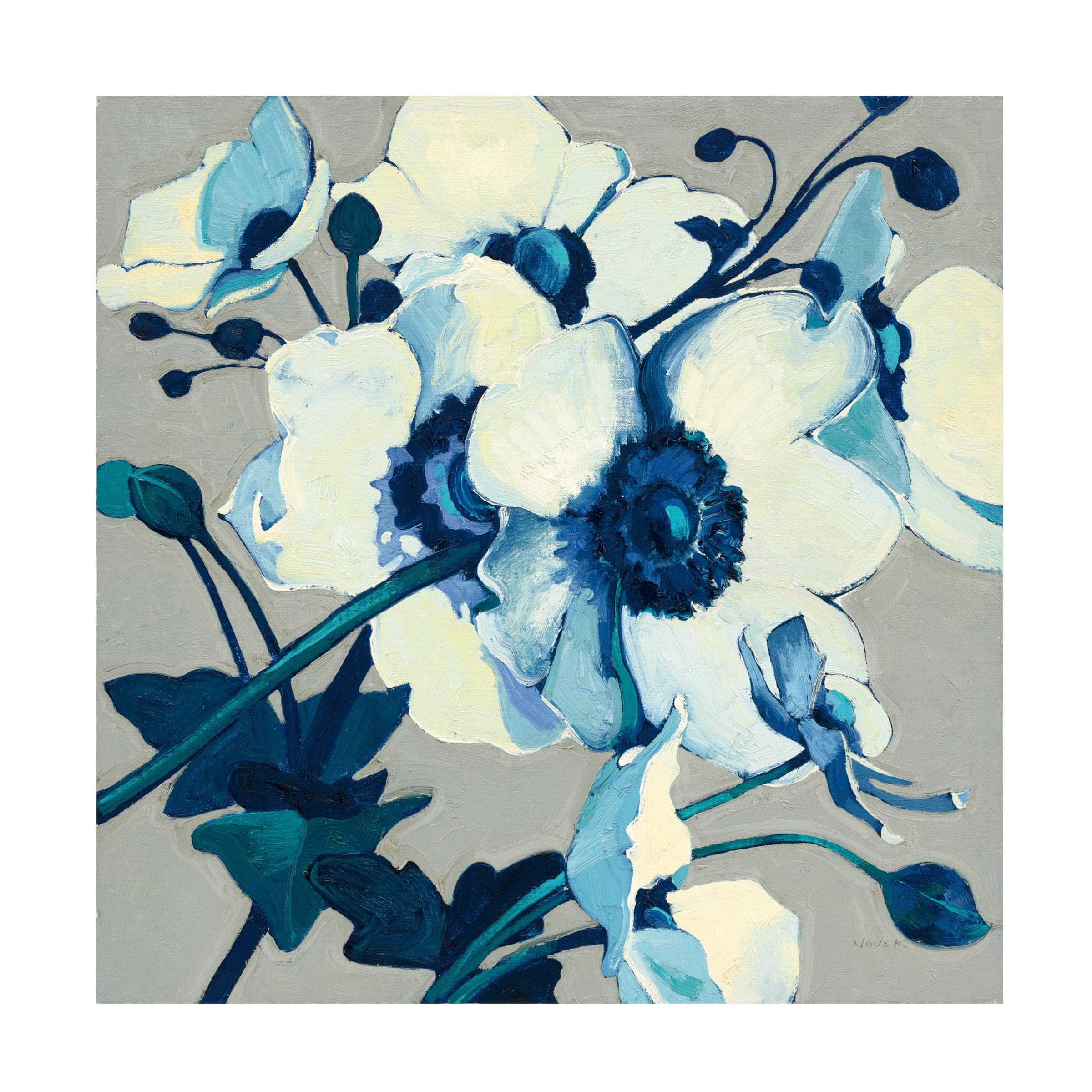Shirley Novak 'Anemones Japonaises II' Floral Canvas Wall Art Print - Japanese Anemones Painting for Living Room, Bedroom & Office Decor