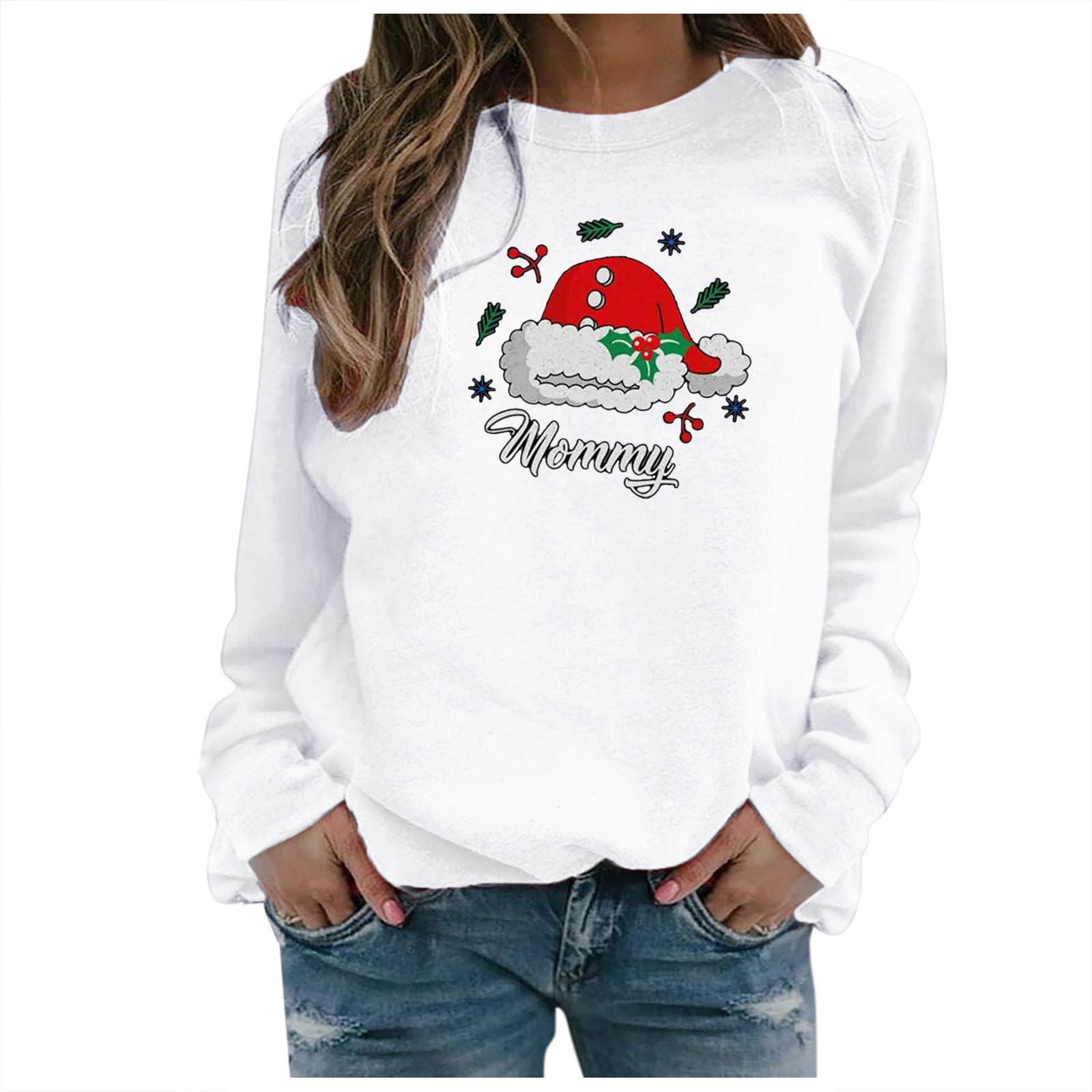 Posijego Women's Long Sleeve Graphic Sweatshirt - Fall Winter Crewneck Pullover for Yoga, Sports & Casual Wear - Christmas Vacation Outfit Idea