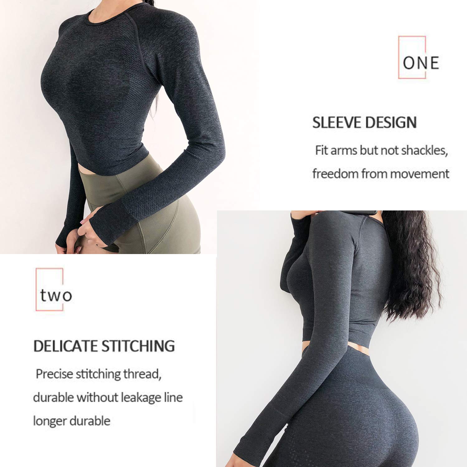 FITTOO Women's Seamless Workout Crop Top - Long Sleeve Athletic Shirt for Yoga, Running & Gym - Breathable Fitness Activewear for Women