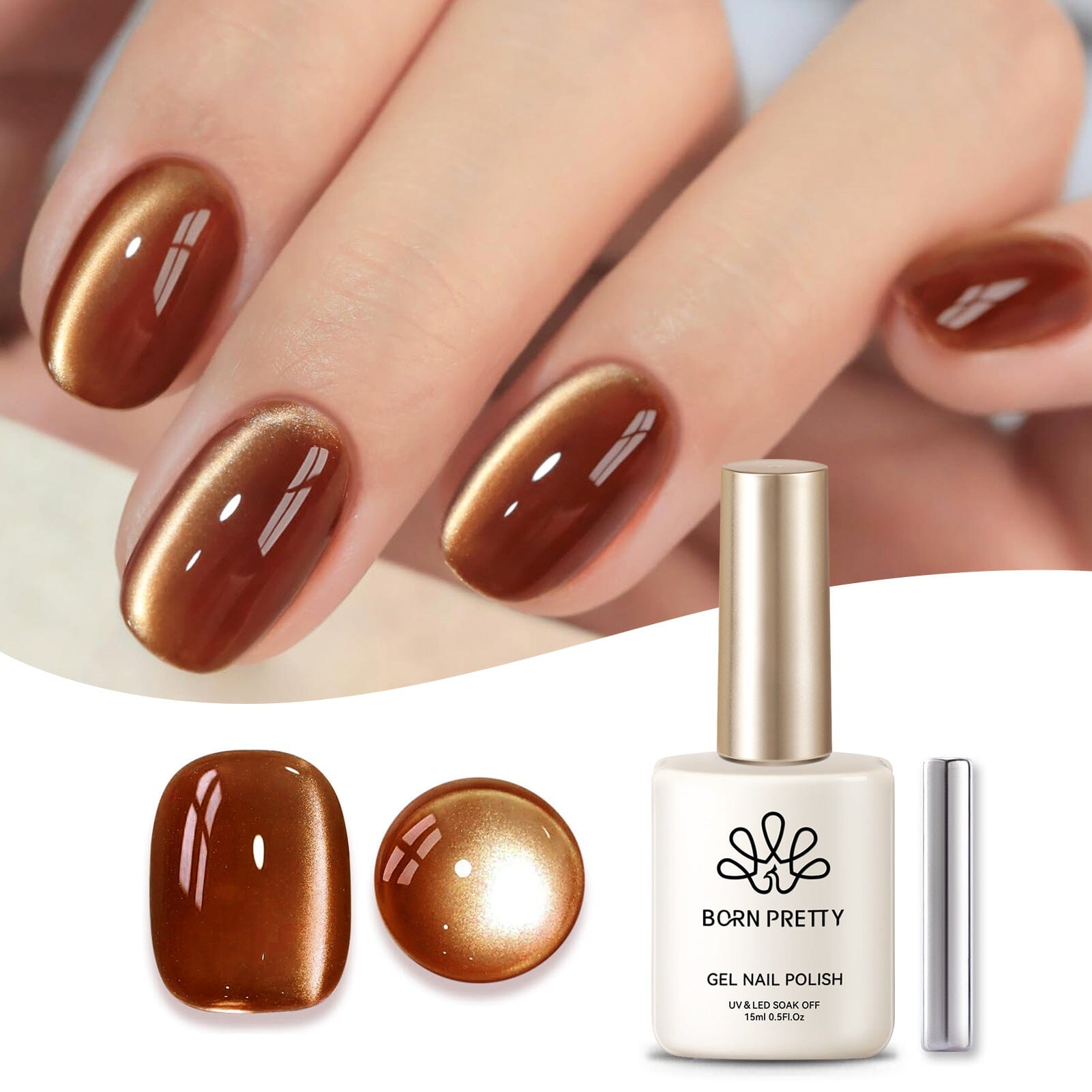 Brown Moonlight Cat Magnetic Gel Polish 15ml - Long Lasting Nail Polish for Manicure & Pedicure - Perfect for Home Salon, Nail Art, and Special Occasions