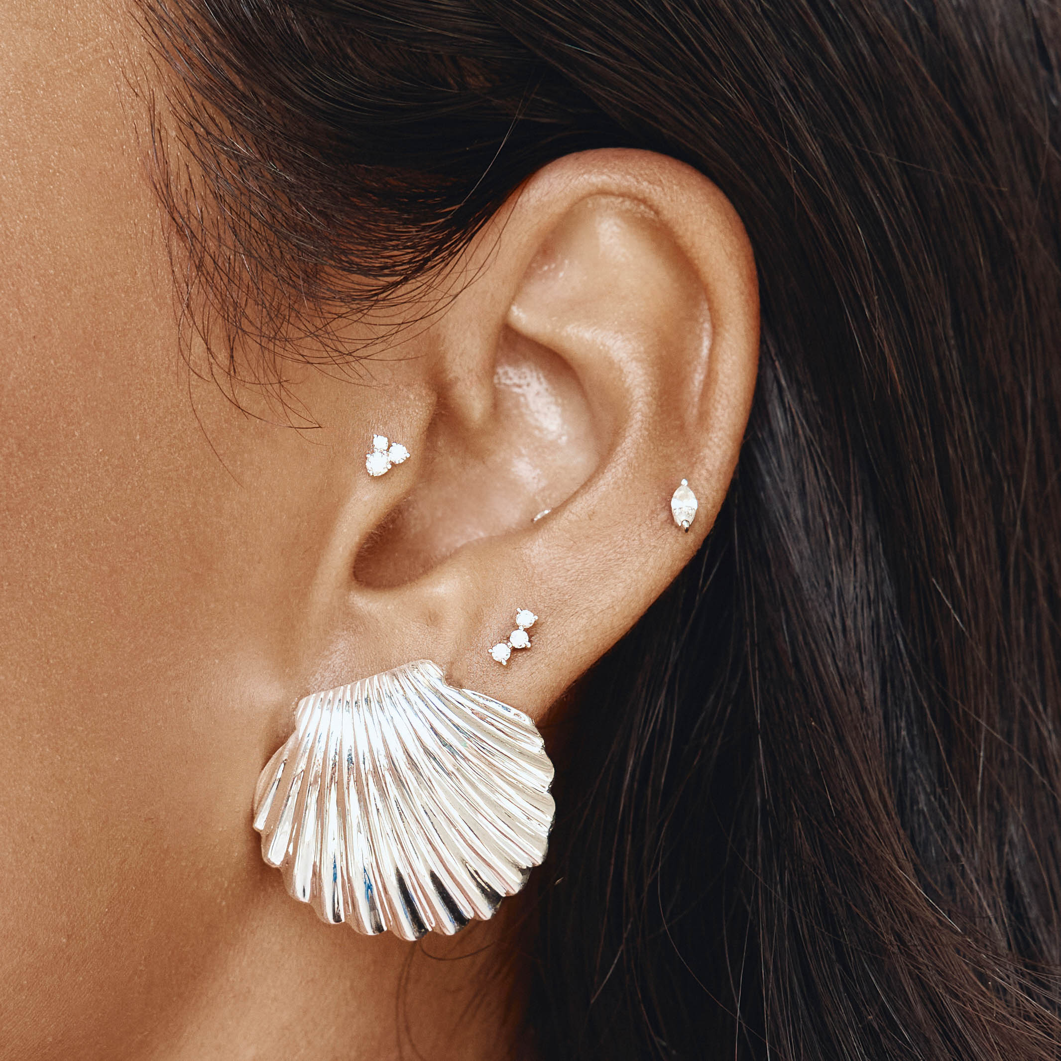 Silver Shell Stud Earrings for Women - Dainty Beach Jewelry for Everyday Wear & Summer Outfits
