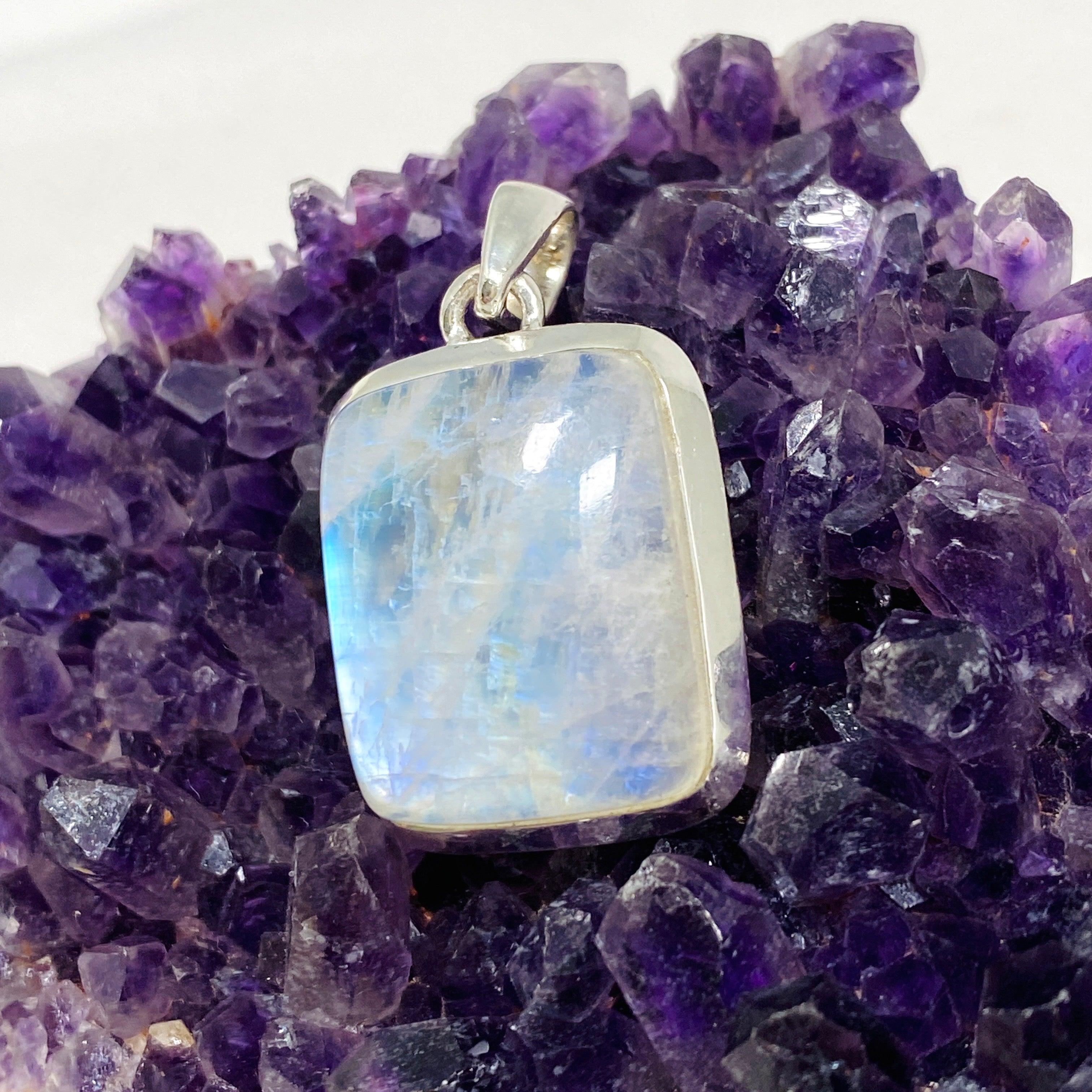 Moonstone Rectangular Pendant Necklace KPGJ4260 - Elegant Healing Crystal Jewelry for Women, Perfect for Meditation, Yoga & Spiritual Gifts