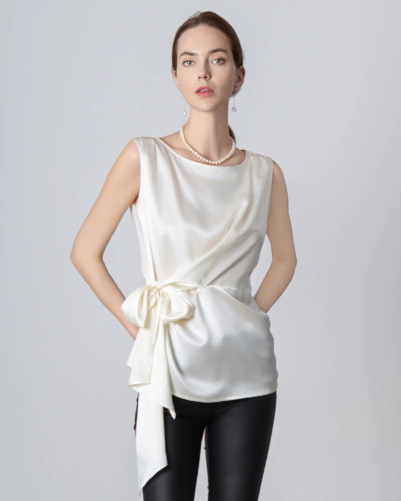 Elegant Sleeveless Wrap Silk Blouse for Women - Perfect for Summer, Date Night & Office Wear