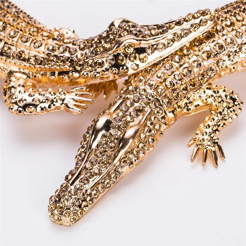 Exaggerated Punk Crystal Crocodile Necklace for Women - Trendy Statement Collar Jewelry with Full Rhinestones - Perfect for Gothic Fashion, Night Out, and Punk Style Accessories