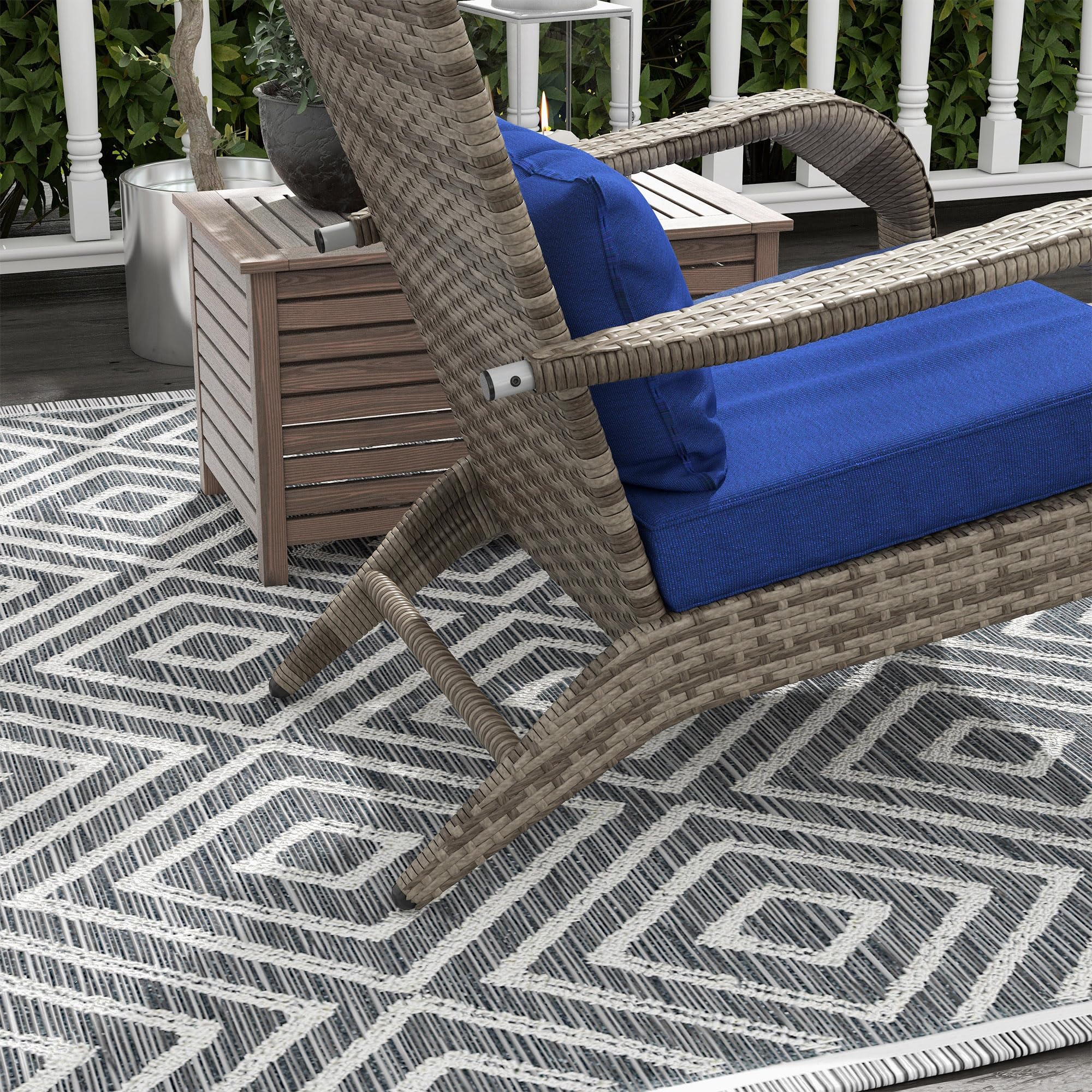 Outsunny Dark Blue Wicker Adirondack Chair with Ottoman & Cushions - High-Back Outdoor Patio Furniture with Large Seat & Armrests - Perfect for Deck, Garden, Backyard & Fire Pit Relaxation