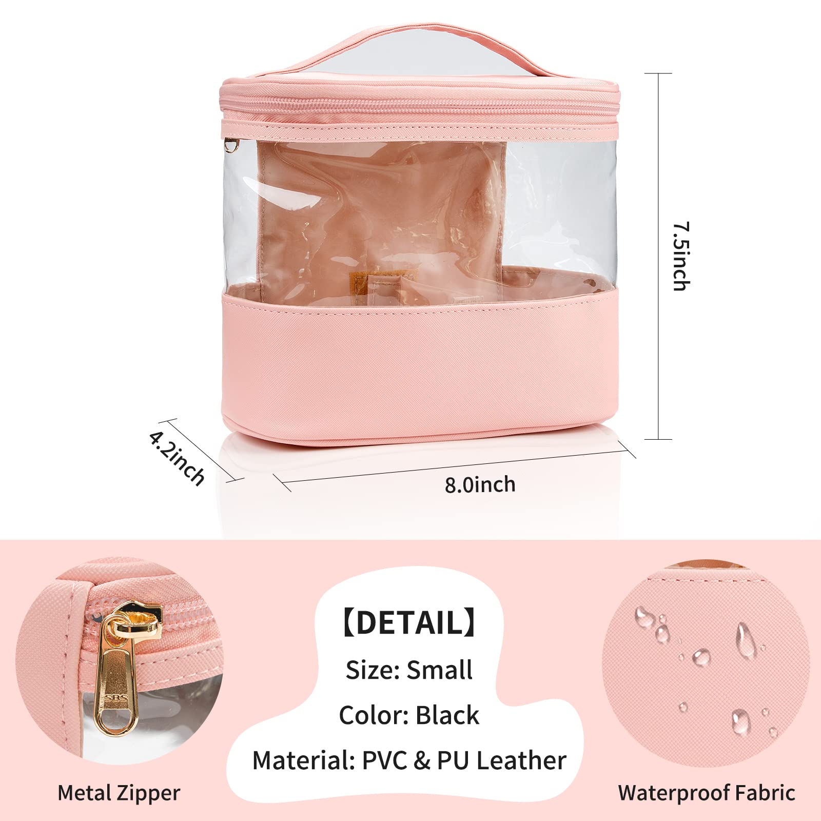 CUBETASTIC Clear Makeup Bag - Waterproof Travel Toiletry Organizer for Women, Transparent Cosmetic Pouch with Handle - Perfect for Air Travel, Gym & Daily Essentials Storage