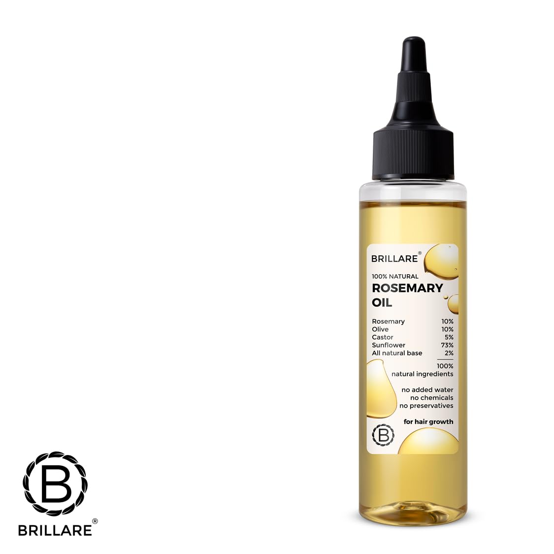 Brillare 100% Pure Rosemary Essential Oil for Hair Growth - Thickens Hair, Reduces Hair Fall & Nourishes Scalp | Natural Non-Greasy Hair Treatment for Men & Women (100ml) | Perfect for Daily Scalp Massage & DIY Hair Care Routine