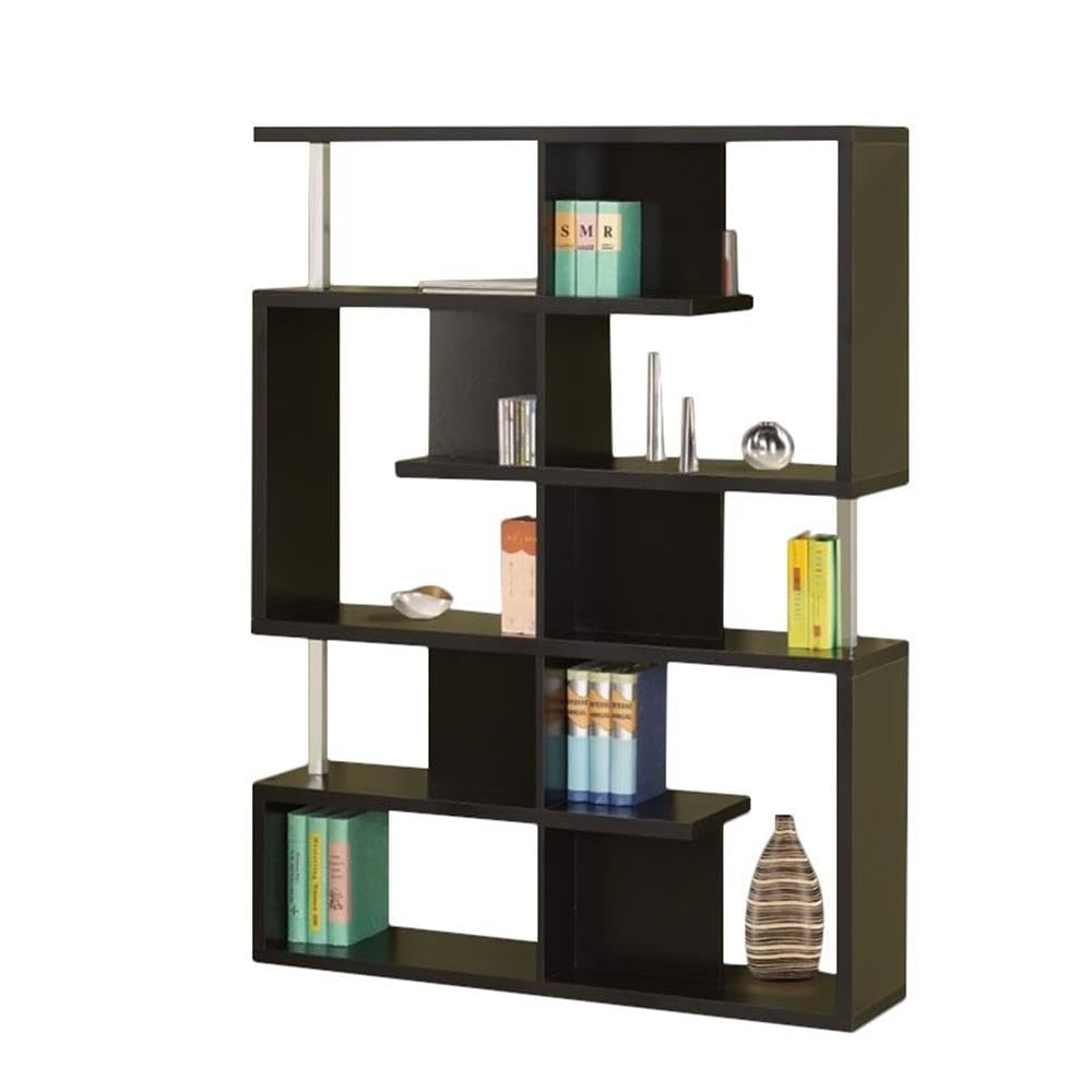 Allora 5-Tier Modern Bookcase in Black & Chrome - Stylish Storage for Living Room, Office, or Bedroom